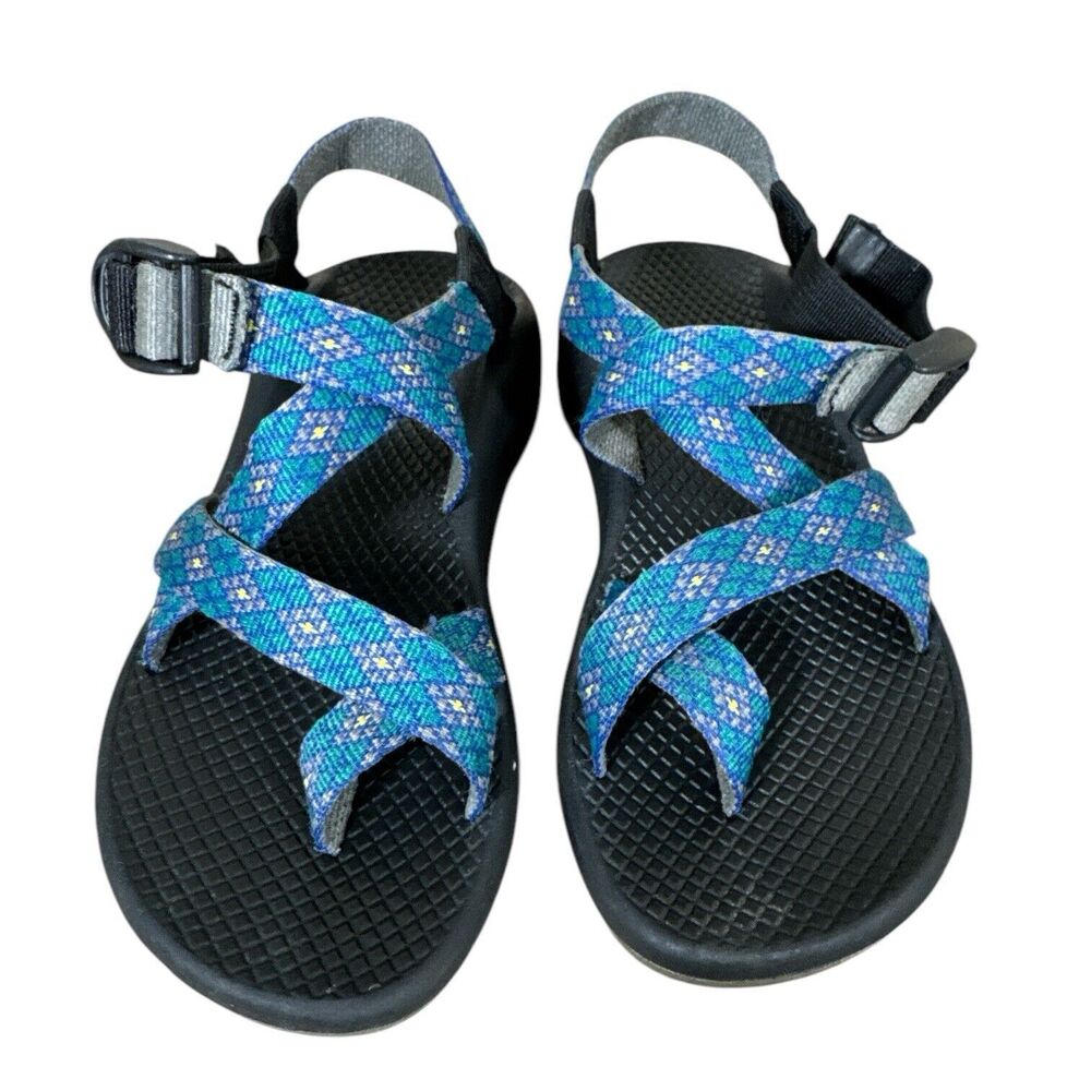 CHACO Womens Toe Loop Sandal Size 5 Blue Geometric Adjustable Strap Casual